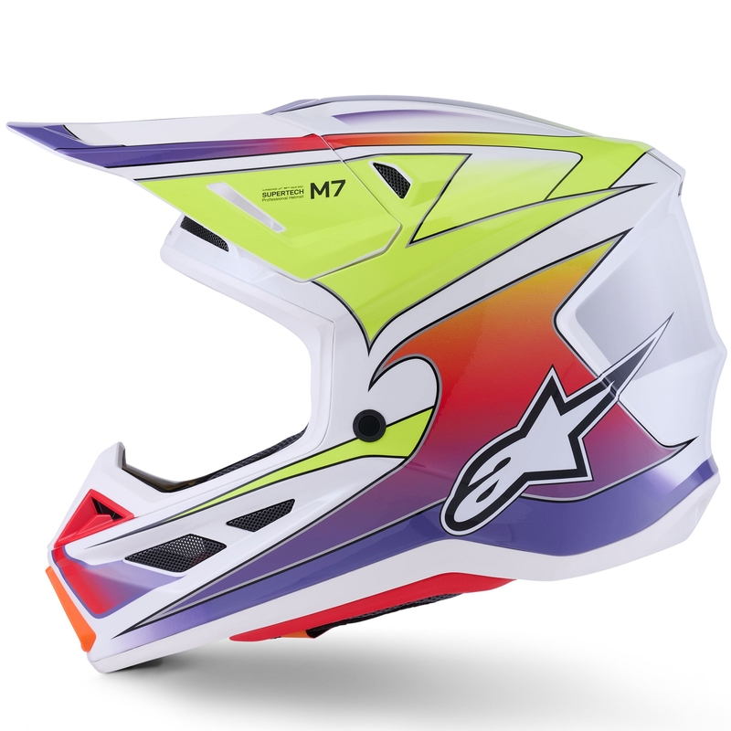 Casco da motocross Alpinestars SM7 Fuse bianco-giallo fluo-viola