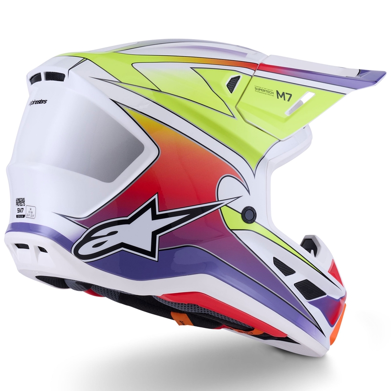 Casco da motocross Alpinestars SM7 Fuse bianco-giallo fluo-viola