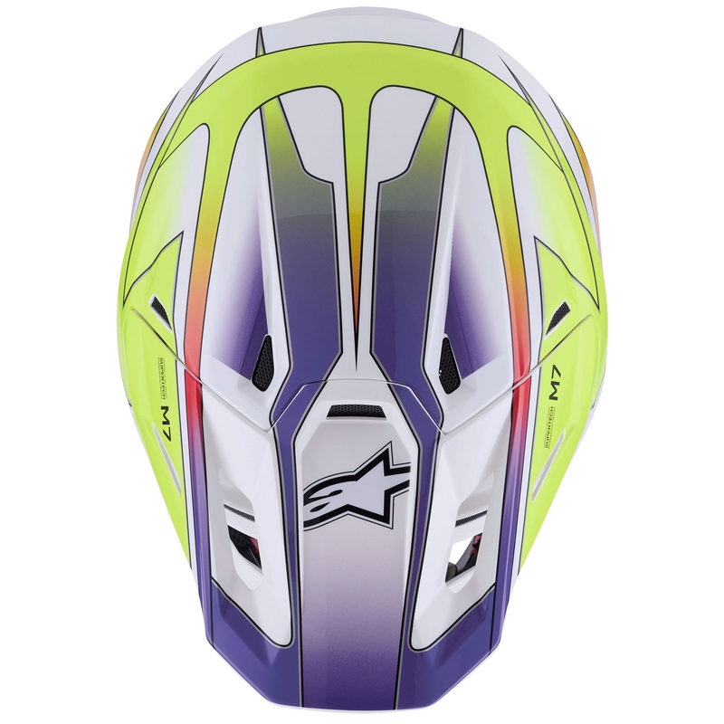 Casco da motocross Alpinestars SM7 Fuse bianco-giallo fluo-viola