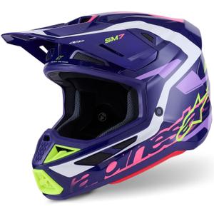 Casco da motocross Alpinestars SM7 Deed viola-rosa-bianco-giallo fluo