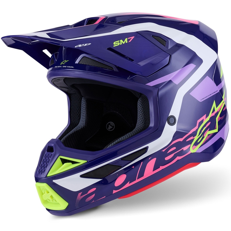 Casco da motocross Alpinestars SM7 Deed viola-rosa-bianco-giallo fluo