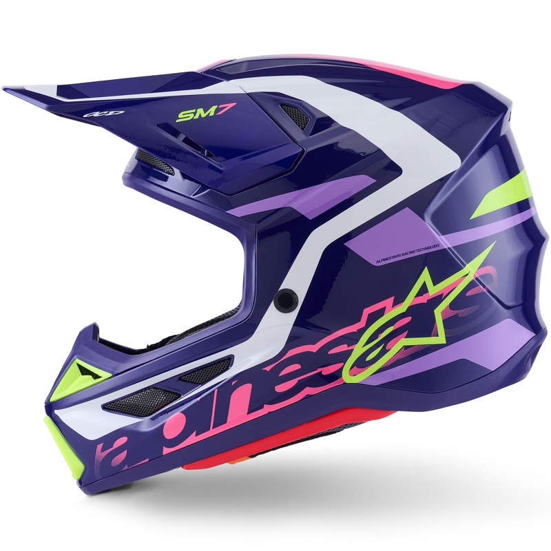Casco da motocross Alpinestars SM7 Deed viola-rosa-bianco-giallo fluo