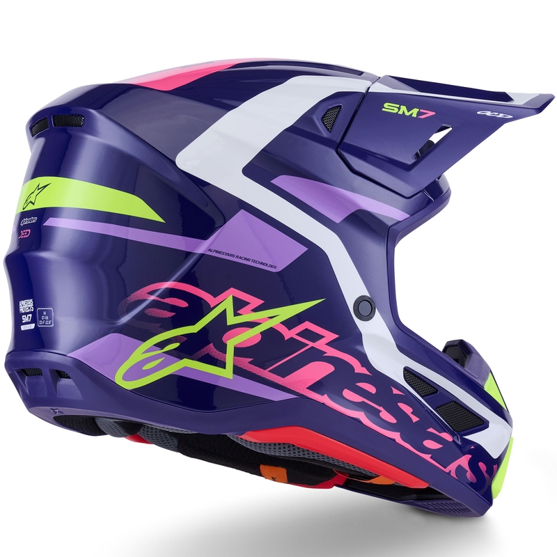 Casco da motocross Alpinestars SM7 Deed viola-rosa-bianco-giallo fluo