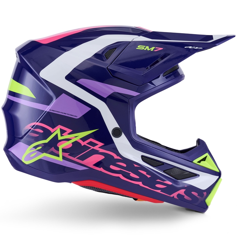Casco da motocross Alpinestars SM7 Deed viola-rosa-bianco-giallo fluo