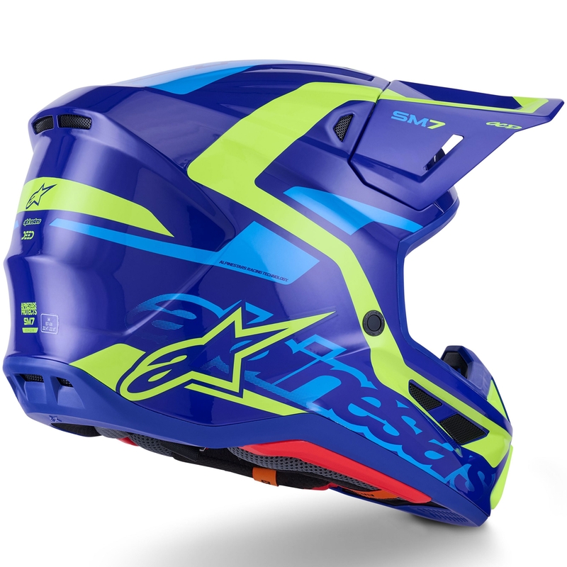 Casco da motocross Alpinestars SM7 Deed blu-giallo fluo