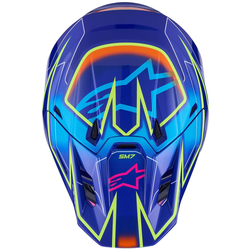Casco da motocross Alpinestars SM7 Cast blu-rosa-giallo fluo