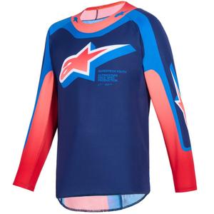 Maglia da motocross Alpinestars Supertech Vista Youth Kids Blu scuro-Corallo-Cobalto