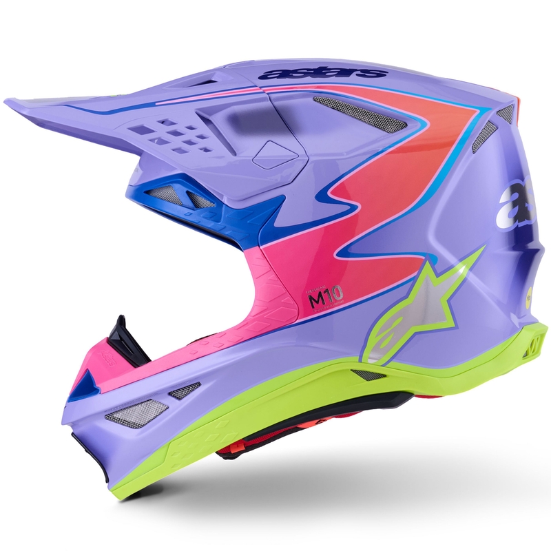 Casco da motocross Alpinestars S-M10 JETT LAWRENCE R01 viola-rosa fluo-giallo fluo