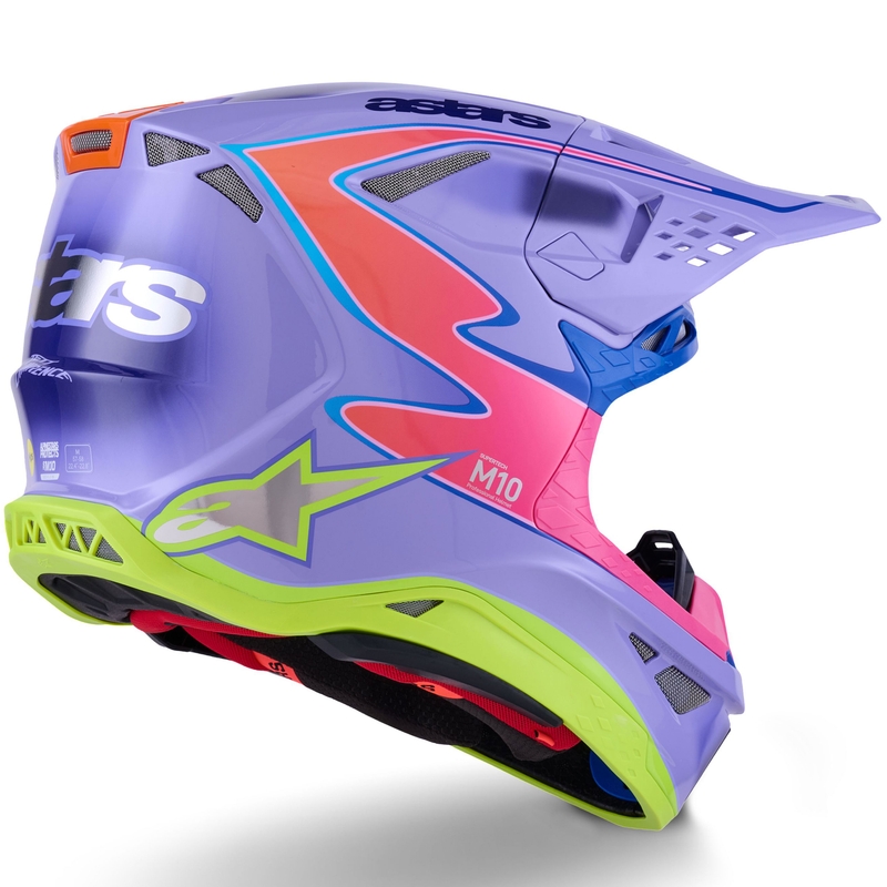 Casco da motocross Alpinestars S-M10 JETT LAWRENCE R01 viola-rosa fluo-giallo fluo