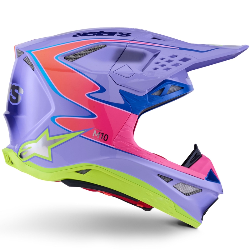 Casco da motocross Alpinestars S-M10 JETT LAWRENCE R01 viola-rosa fluo-giallo fluo