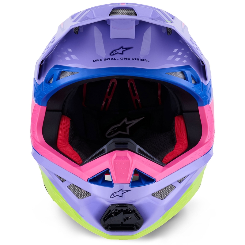 Casco da motocross Alpinestars S-M10 JETT LAWRENCE R01 viola-rosa fluo-giallo fluo