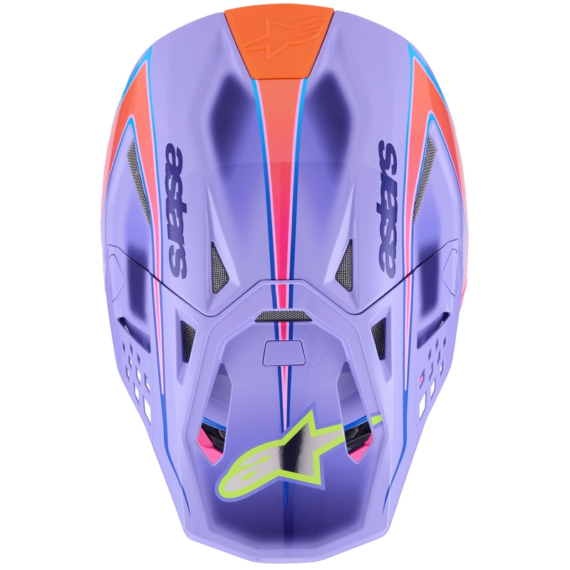 Casco da motocross Alpinestars S-M10 JETT LAWRENCE R01 viola-rosa fluo-giallo fluo