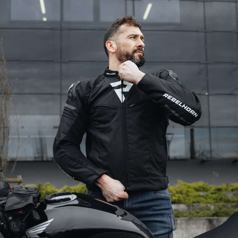 Giacca da motociclista Rebelhorn Vandal nera-bianca
