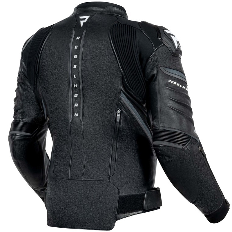 Giacca da motociclista in pelle Rebelhorn Veloce nera-bianca