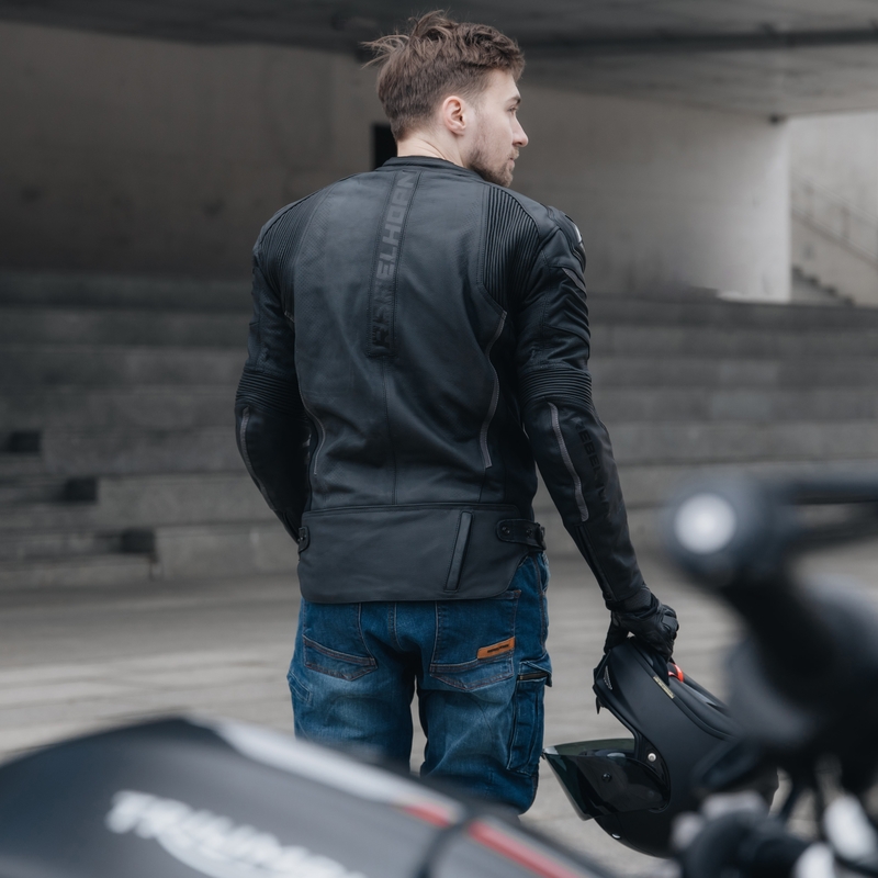 Giacca da motociclista in pelle Rebelhorn Vandal nera