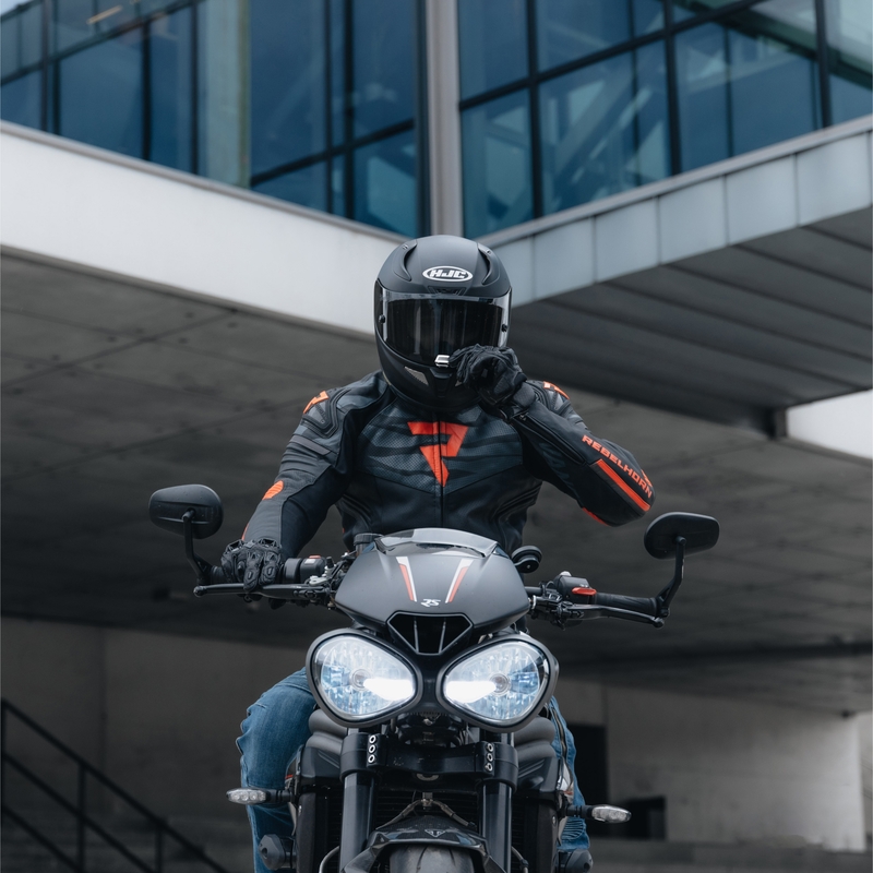 Giacca da motociclista in pelle Rebelhorn Vandal nera-rossa