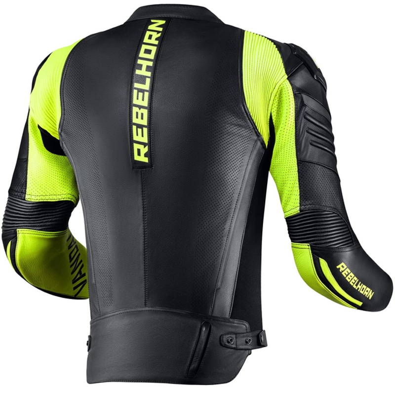 Giacca da moto in pelle Rebelhorn Vandal nero-giallo fluo Saldi