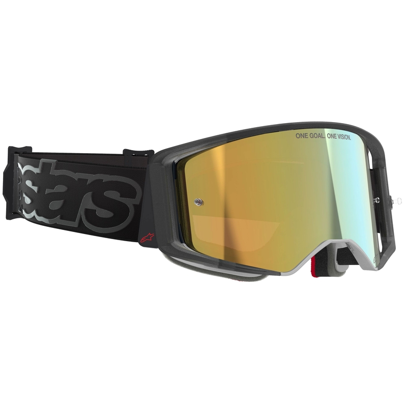 Occhiali da motocross Alpinestars Supertech Vision Vista neri con lente specchiata dorata