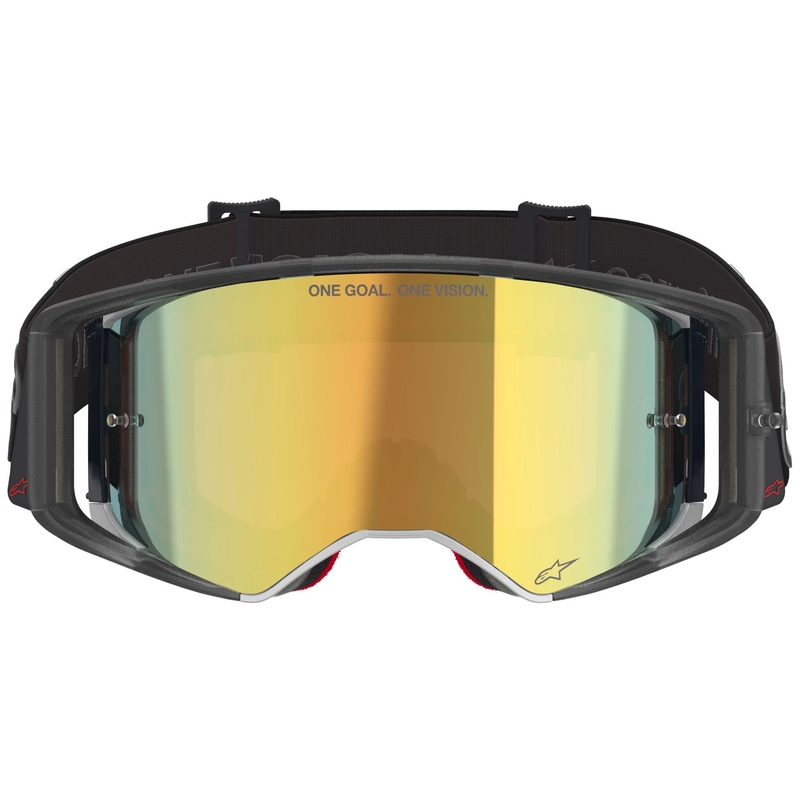 Occhiali da motocross Alpinestars Supertech Vision Vista neri con lente specchiata dorata