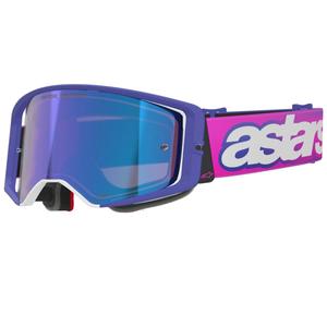 Occhiali da motocross Alpinestars Supertech Vision Vista viola-rosa fluo con lente blu a specchio