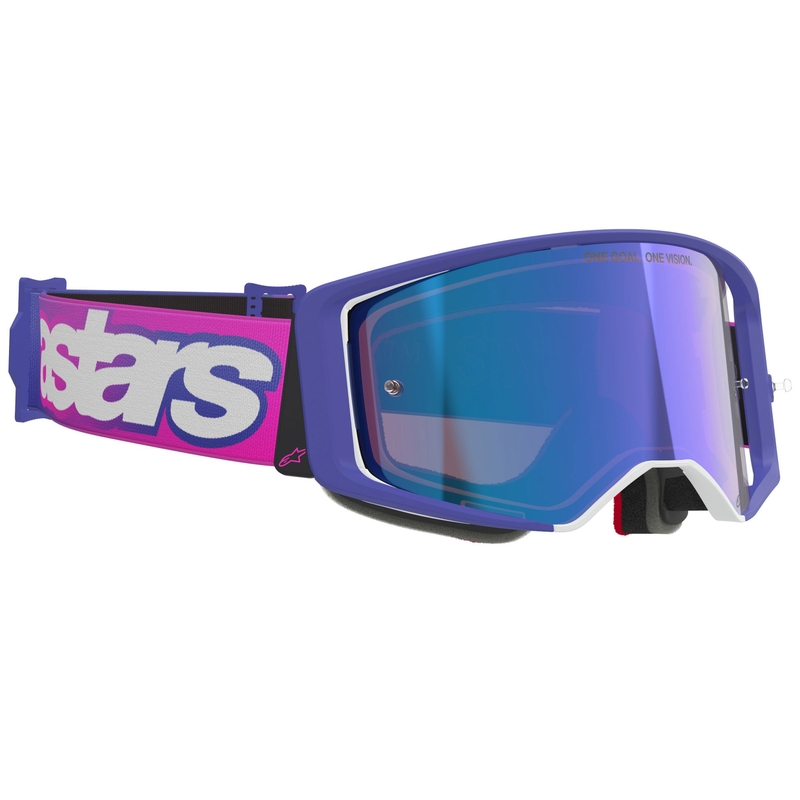 Occhiali da motocross Alpinestars Supertech Vision Vista viola-rosa fluo con lente blu a specchio