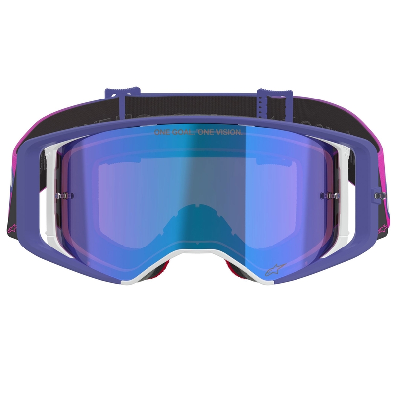 Occhiali da motocross Alpinestars Supertech Vision Vista viola-rosa fluo con lente blu a specchio