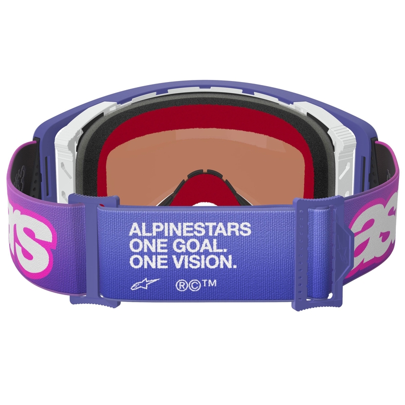 Occhiali da motocross Alpinestars Supertech Vision Vista viola-rosa fluo con lente blu a specchio