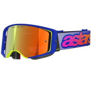 Occhiali da motocross Alpinestars Supertech Vision Vista blu-giallo-viola con lente rossa a specchio