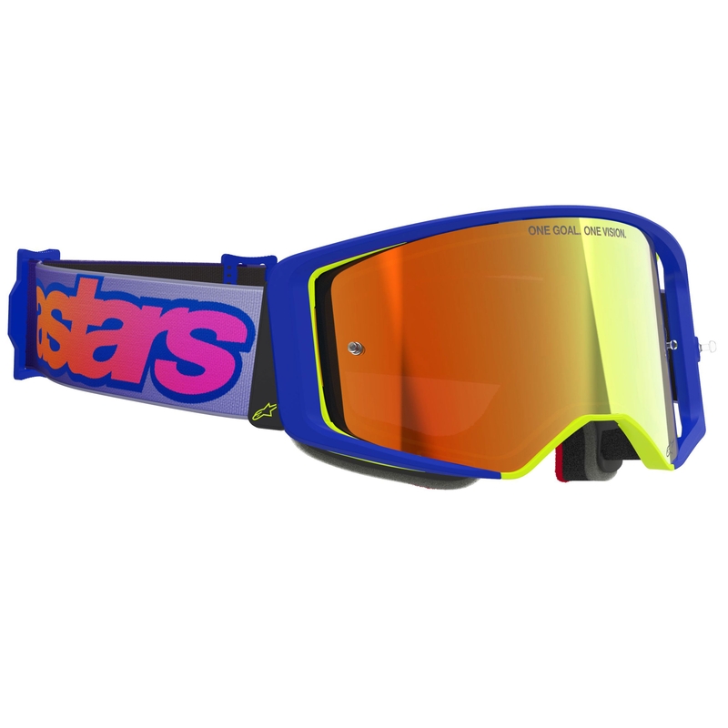 Occhiali da motocross Alpinestars Supertech Vision Vista blu-giallo-viola con lente rossa a specchio