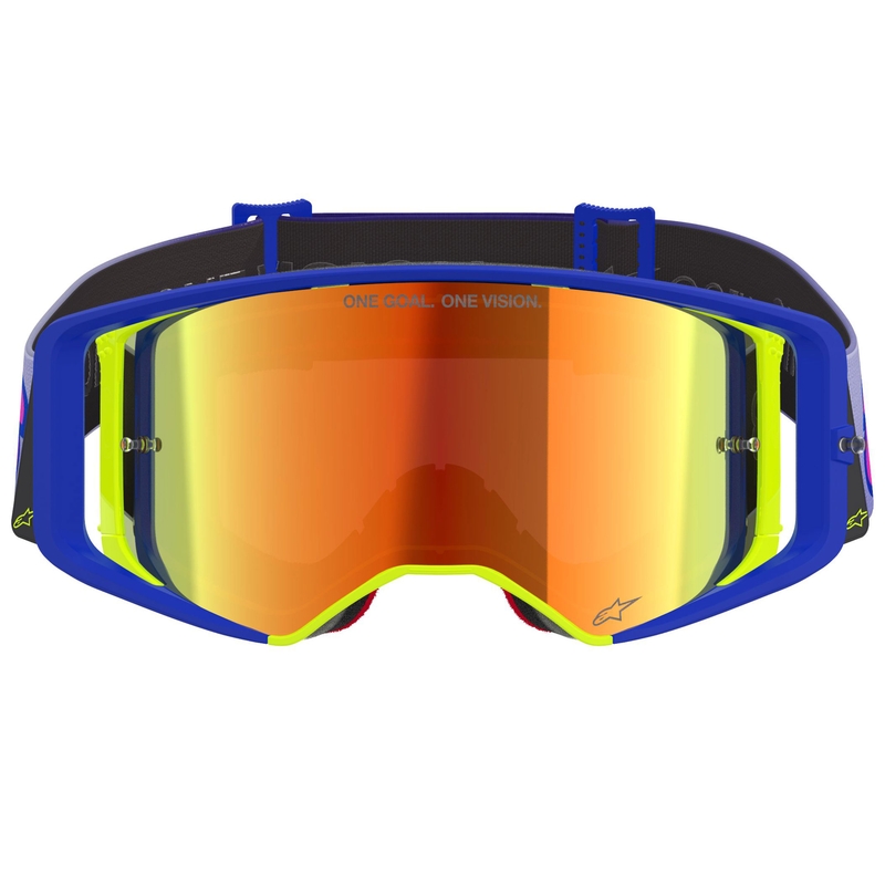 Occhiali da motocross Alpinestars Supertech Vision Vista blu-giallo-viola con lente rossa a specchio