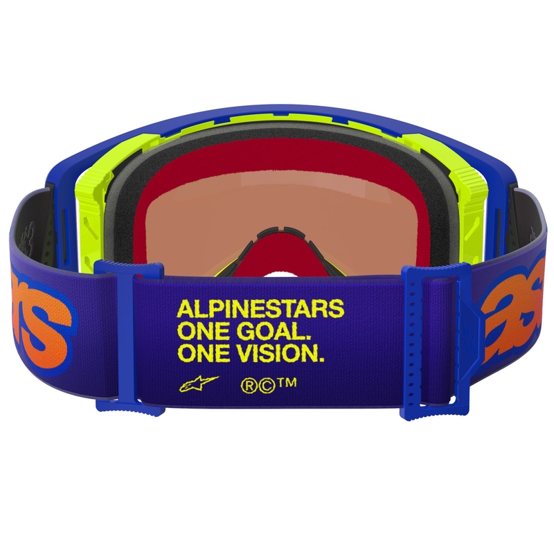 Occhiali da motocross Alpinestars Supertech Vision Vista blu-giallo-viola con lente rossa a specchio