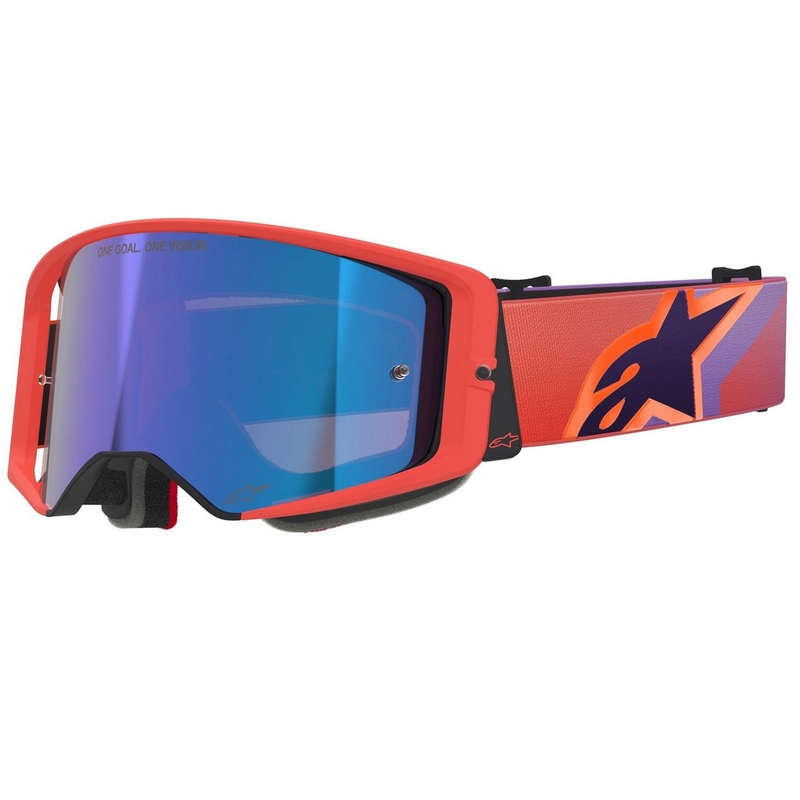 Occhiali da motocross Alpinestars Supertech Vision Corp arancio-viola con lente blu a specchio