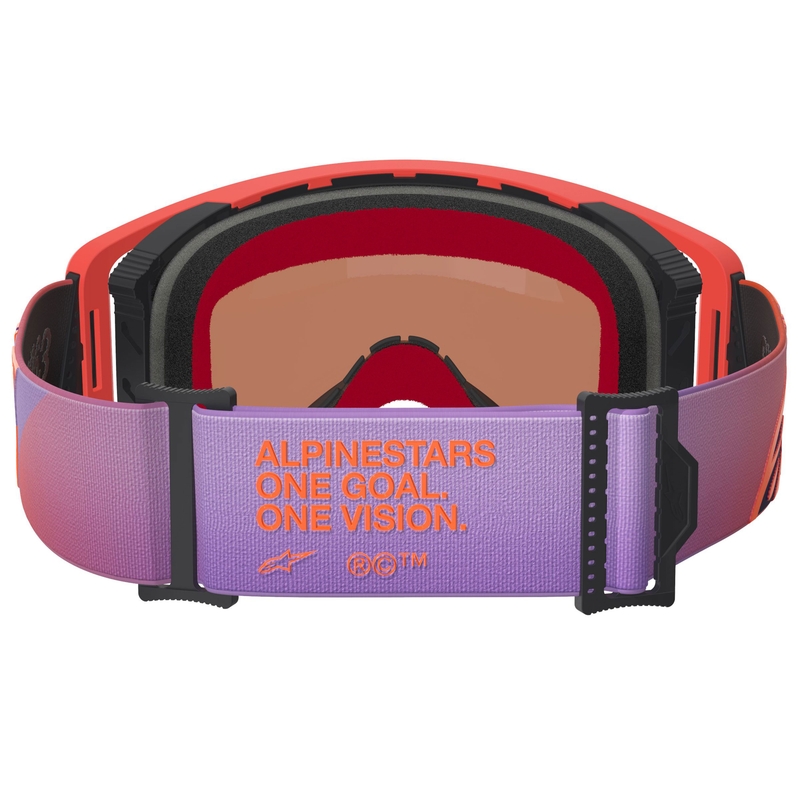 Occhiali da motocross Alpinestars Supertech Vision Corp arancio-viola con lente blu a specchio