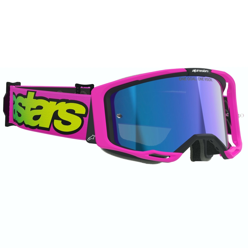 Occhiali da motocross Alpinestars Vision 8 Vista fluo rosa-fluo giallo-verde con lente blu a specchio