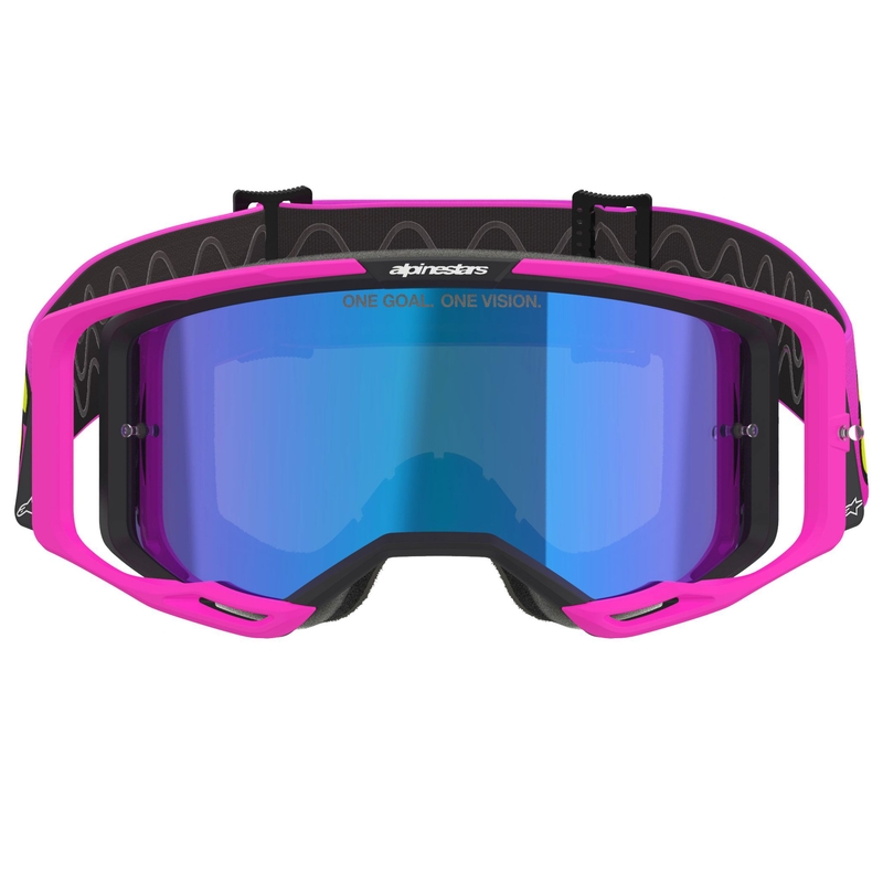 Occhiali da motocross Alpinestars Vision 8 Vista fluo rosa-fluo giallo-verde con lente blu a specchio