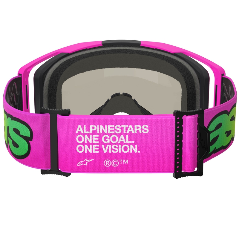 Occhiali da motocross Alpinestars Vision 8 Vista fluo rosa-fluo giallo-verde con lente blu a specchio