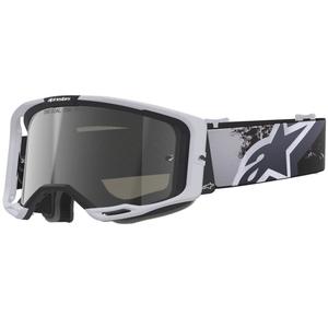 Maschera da motocross Alpinestars Supertech Vision 8 Lahnd bianco-nero con lente specchiata argento