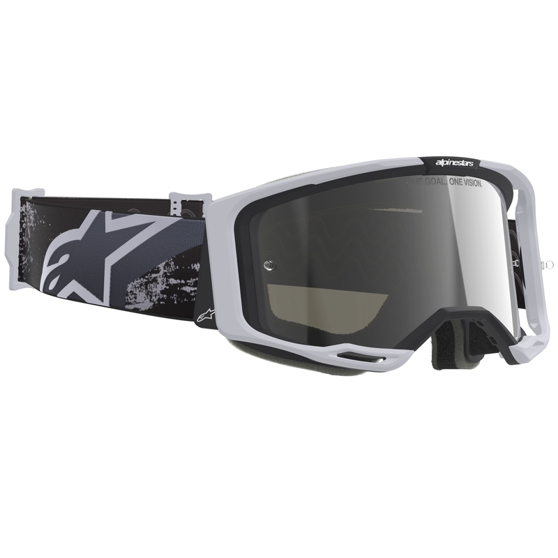 Maschera da motocross Alpinestars Supertech Vision 8 Lahnd bianco-nero con lente specchiata argento