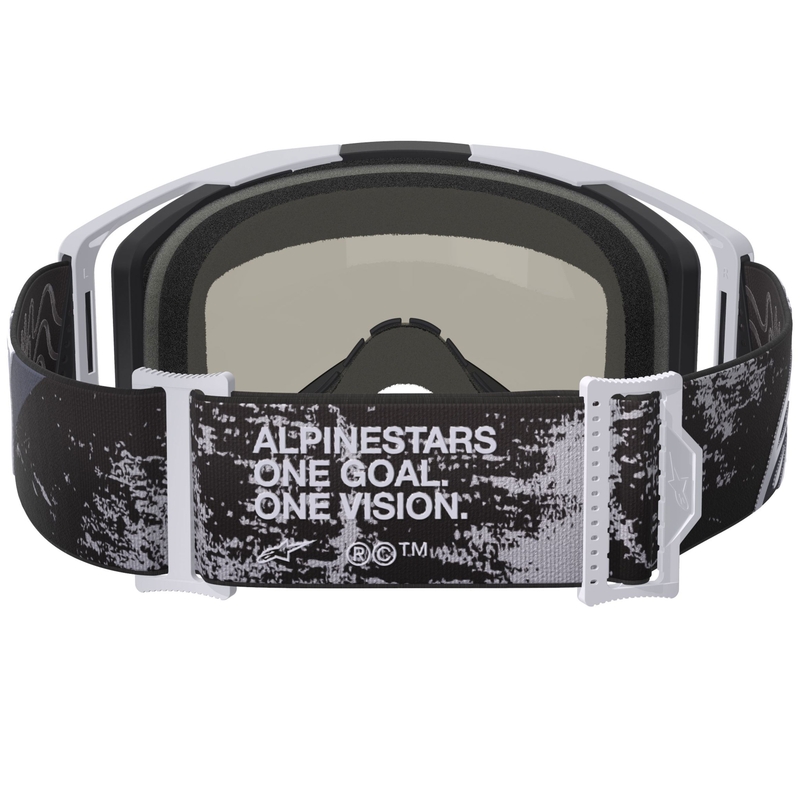 Maschera da motocross Alpinestars Supertech Vision 8 Lahnd bianco-nero con lente specchiata argento