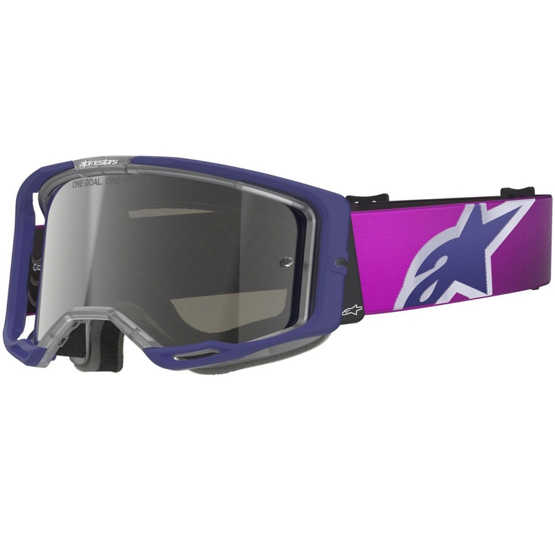 Occhiali da motocross Alpinestars Vision 8 Corp viola-trasparenti con lente specchiata argento