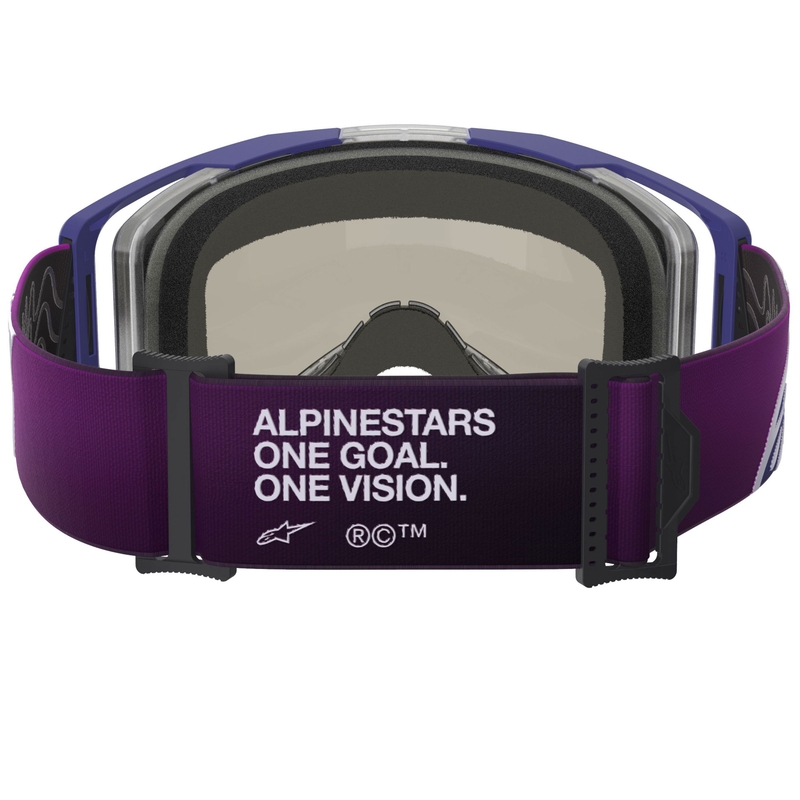 Occhiali da motocross Alpinestars Vision 8 Corp viola-trasparenti con lente specchiata argento