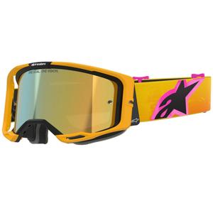 Occhiali da motocross Alpinestars Vision 8 Corp arancio-giallo-rosa con lente specchiata dorata
