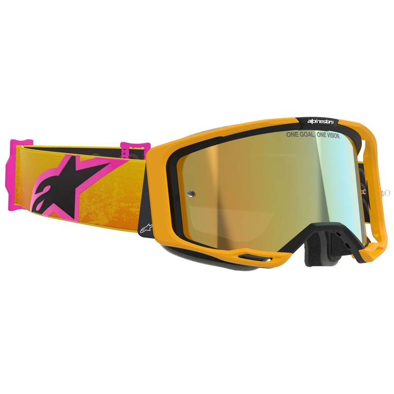 Occhiali da motocross Alpinestars Vision 8 Corp arancio-giallo-rosa con lente specchiata dorata