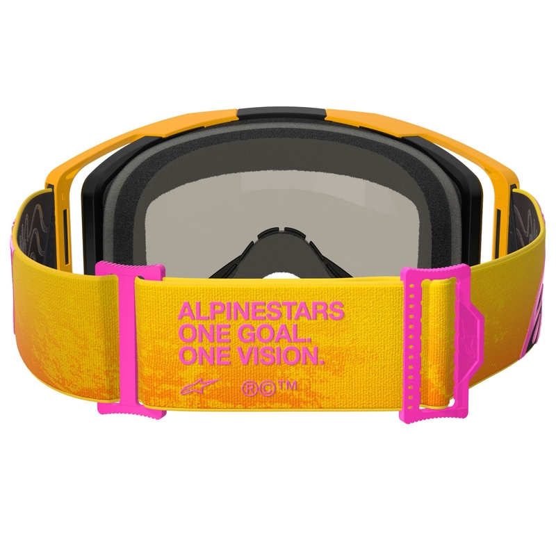 Occhiali da motocross Alpinestars Vision 8 Corp arancio-giallo-rosa con lente specchiata dorata