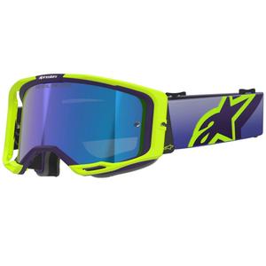 Occhiali da motocross Alpinestars Vision 8 Corp giallo-viola fluo con lente blu a specchio