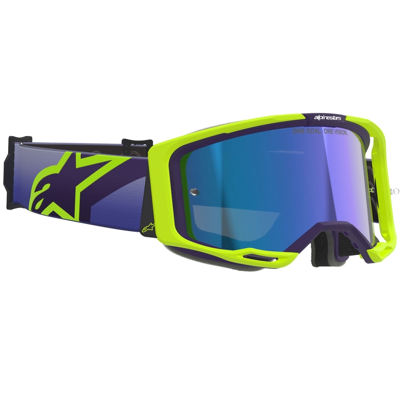 Occhiali da motocross Alpinestars Vision 8 Corp giallo-viola fluo con lente blu a specchio