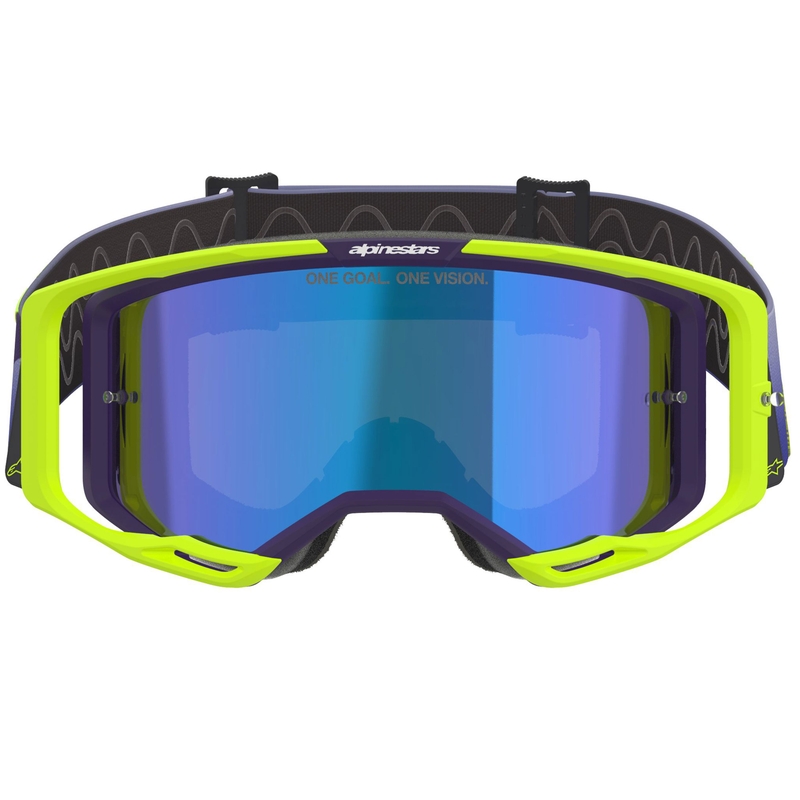 Occhiali da motocross Alpinestars Vision 8 Corp giallo-viola fluo con lente blu a specchio