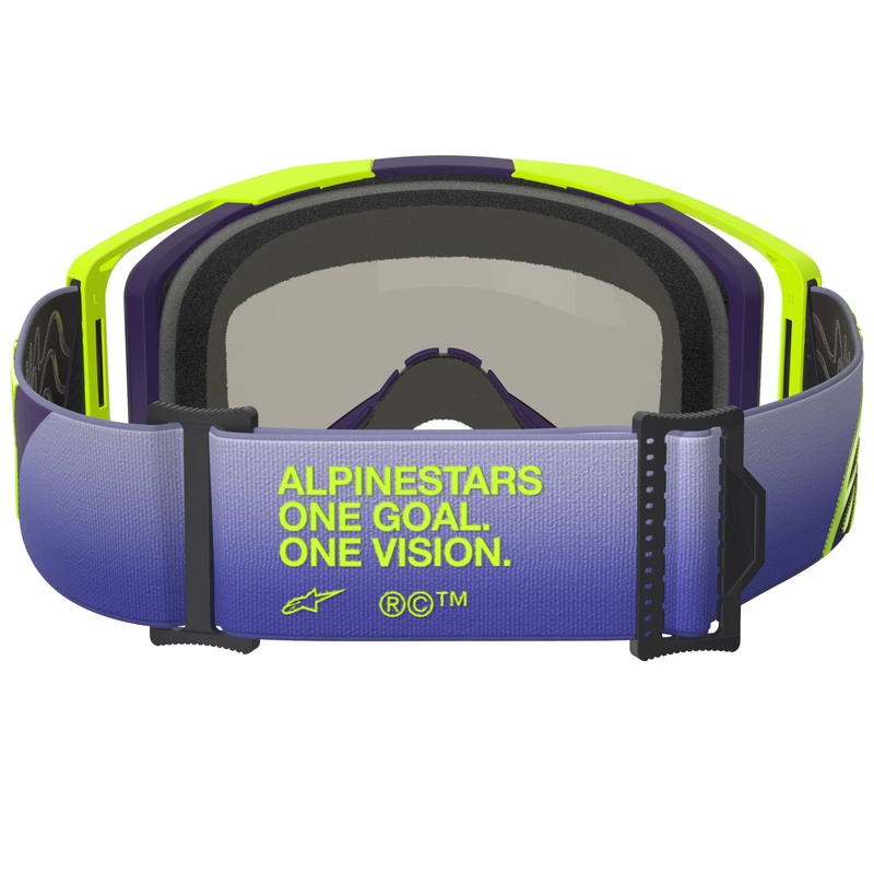 Occhiali da motocross Alpinestars Vision 8 Corp giallo-viola fluo con lente blu a specchio