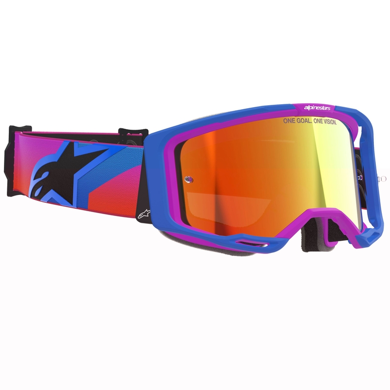 Occhiali da motocross Alpinestars Vision 8 Corp blu-viola-arancione con lente rossa a specchio
