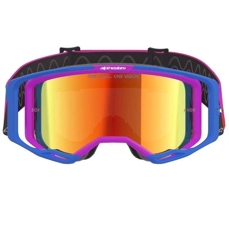 Occhiali da motocross Alpinestars Vision 8 Corp blu-viola-arancione con lente rossa a specchio